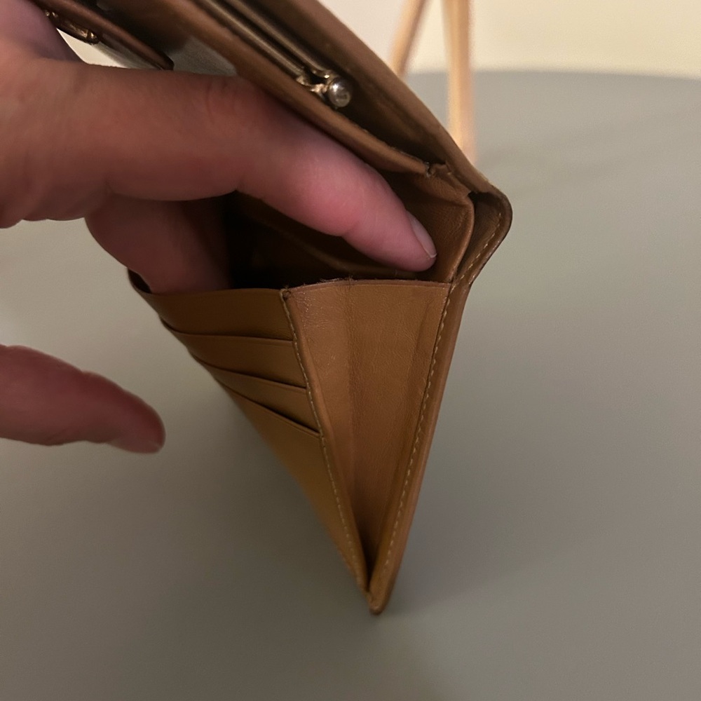 Authentic Celine Compact Kisslock Wallet, Vintage, Light Cognac Leather Trim - Picture 7 of 16